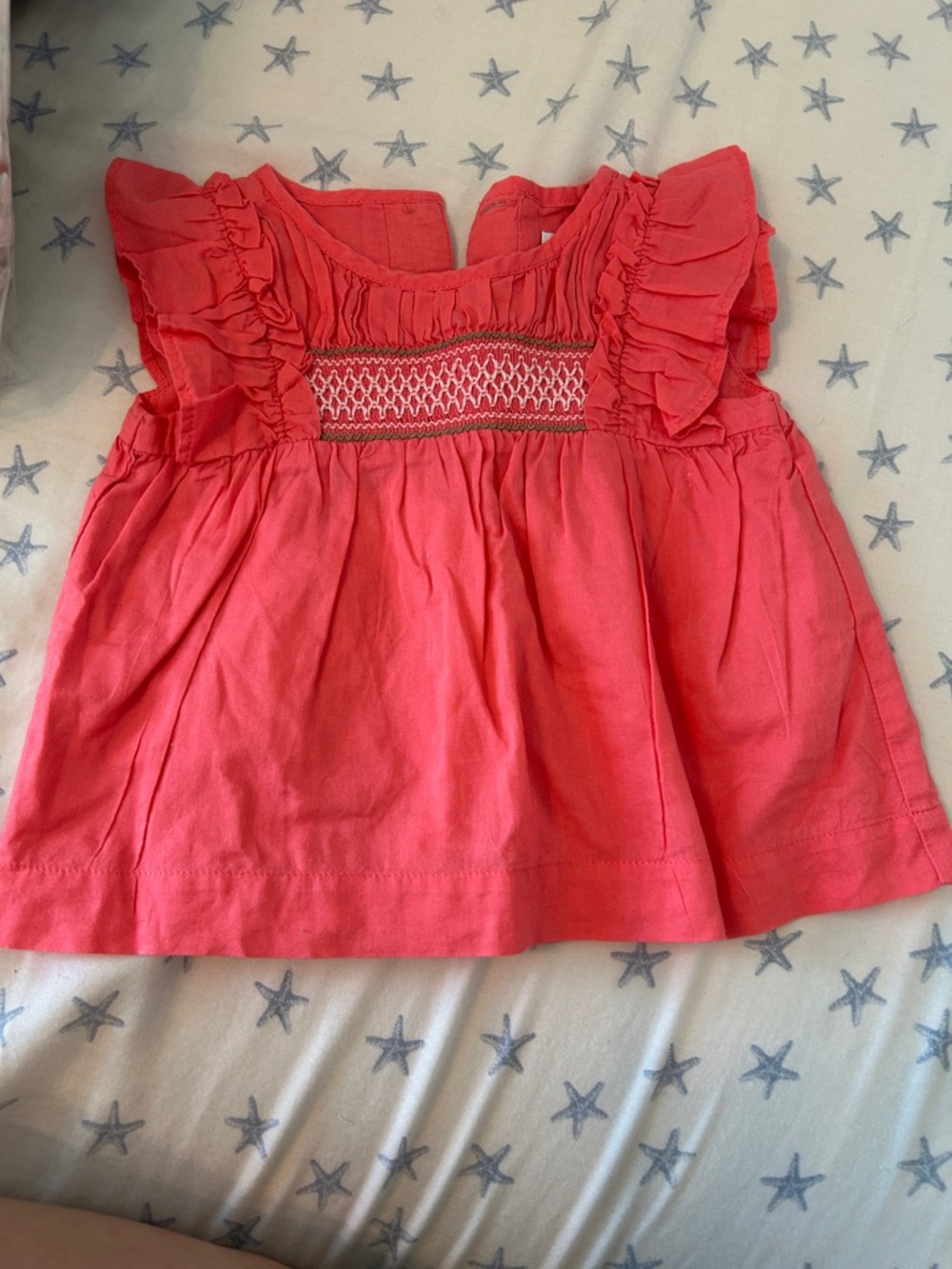 Janie and Jack Coral Ruffle Smocked Girls Top